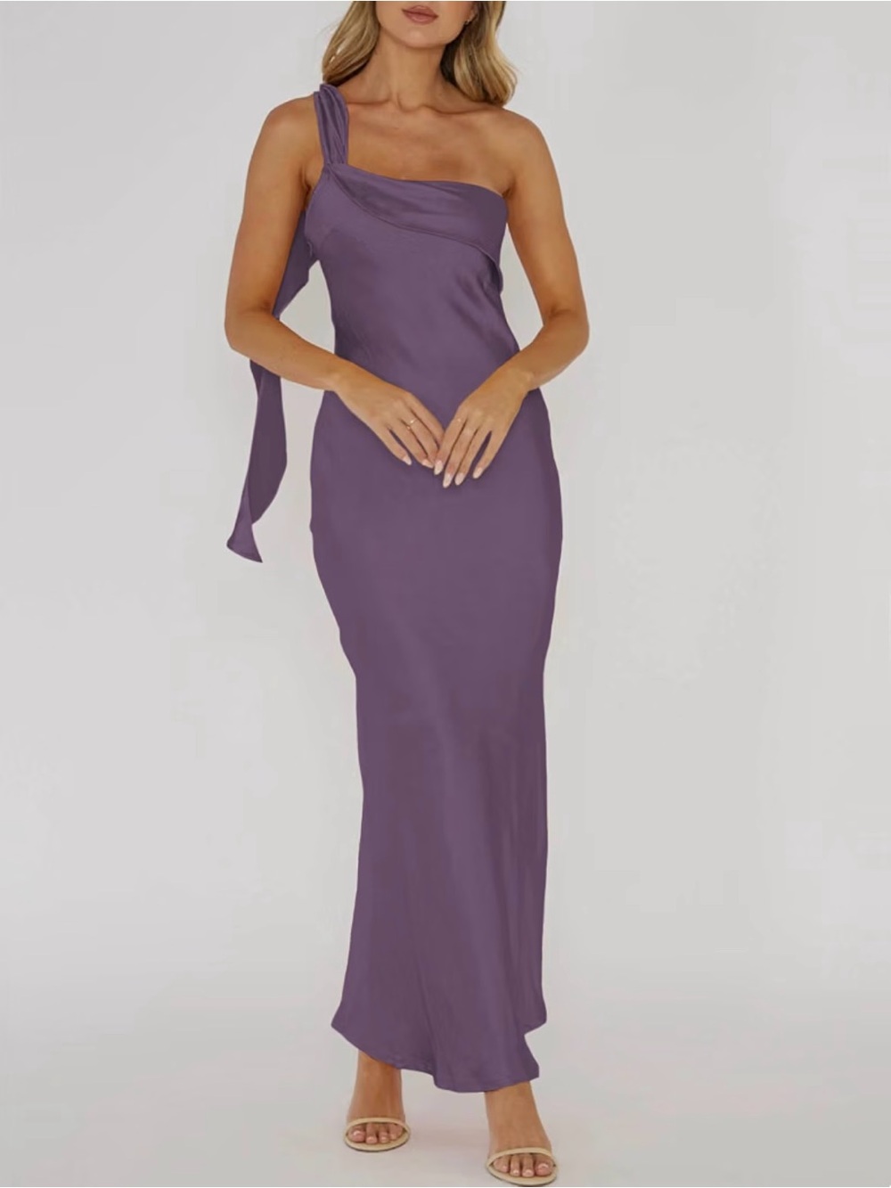 Asymmetric One-Shoulder Mauve Evening Gown